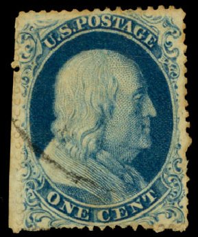 US Stamp Prices Scott Cat. #19: 1857 1c Franklin. Daniel Kelleher Auctions, Dec 2013, Sale 640, Lot 58