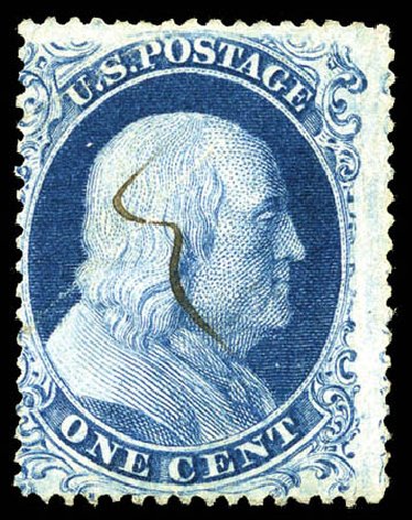 US Stamp Values Scott Catalog #19 - 1c 1857 Franklin. Matthew Bennett International, Mar 2012, Sale 344, Lot 4220
