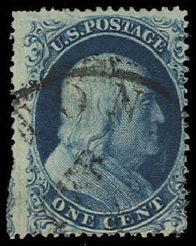 US Stamps Value Scott Catalog #19 - 1857 1c Franklin. Daniel Kelleher Auctions, Aug 2012, Sale 631, Lot 691