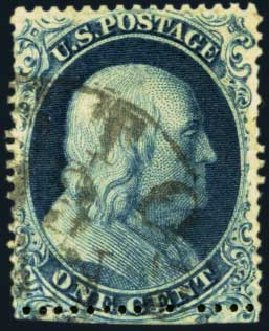 US Stamp Values Scott #19: 1c 1857 Franklin. Harmer-Schau Auction Galleries, Aug 2012, Sale 94, Lot 1024