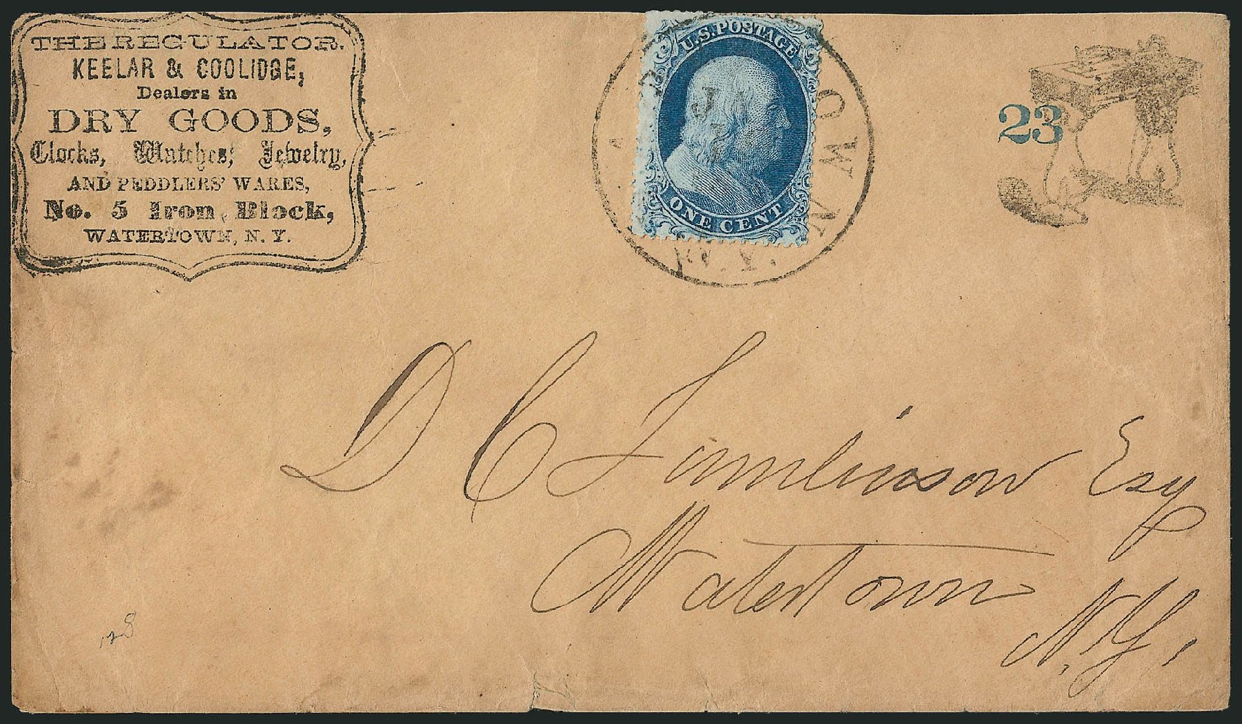US Stamp Values Scott Cat. #19 - 1857 1c Franklin. Robert Siegel Auction Galleries, Nov 2014, Sale 1084, Lot 3095