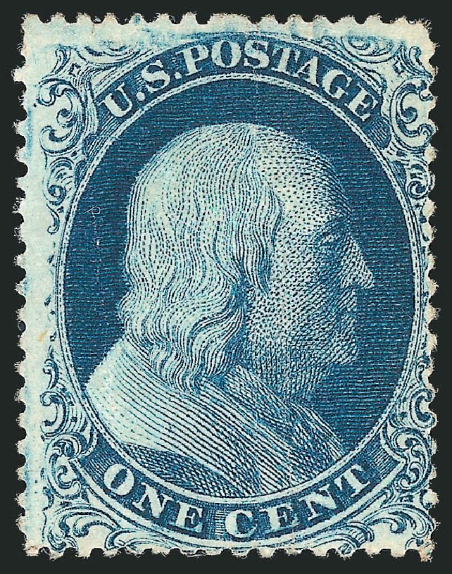 US Stamp Values Scott Catalog # 19 - 1857 1c Franklin. Robert Siegel Auction Galleries, Mar 2012, Sale 1021, Lot 152