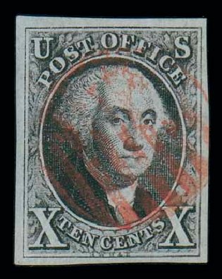 US Stamps Prices Scott Cat. 2: 1847 10c Franklin. Matthew Bennett International, Dec 2007, Sale 325, Lot 1377