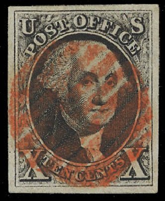 Cost of US Stamp Scott Catalogue #2 - 1847 10c Franklin. Daniel Kelleher Auctions, Feb 2013, Sale 634, Lot 607