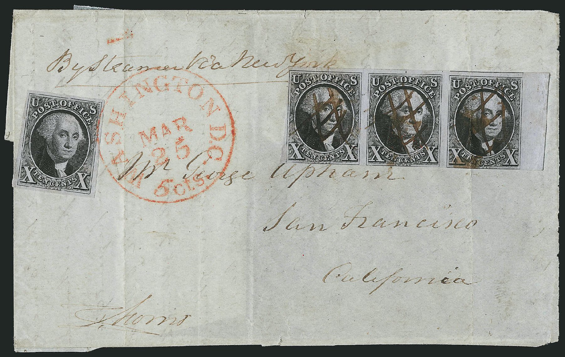 Costs of US Stamps Scott Catalog #2 - 1847 10c Franklin. Robert Siegel Auction Galleries, Apr 2012, Sale 1023, Lot 2258