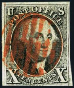 Values of US Stamp Scott Cat. # 2 - 10c 1847 Franklin. Harmer-Schau Auction Galleries, Jan 2013, Sale 96, Lot 389