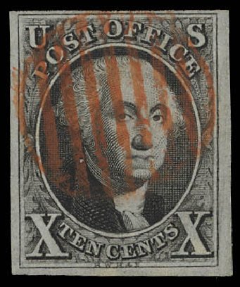 Values of US Stamps Scott #2: 1847 10c Franklin. Daniel Kelleher Auctions, Feb 2013, Sale 634, Lot 649