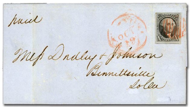 Costs of US Stamp Scott Catalog # 2 - 1847 10c Franklin. Daniel Kelleher Auctions, Sep 2013, Sale 639, Lot 3039
