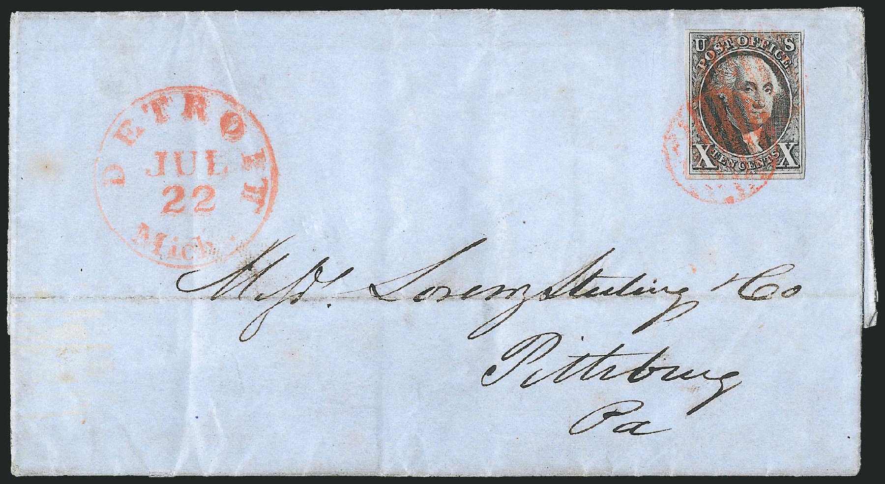 US Stamps Values Scott Cat. 2: 1847 10c Franklin. Robert Siegel Auction Galleries, Apr 2012, Sale 1023, Lot 2230
