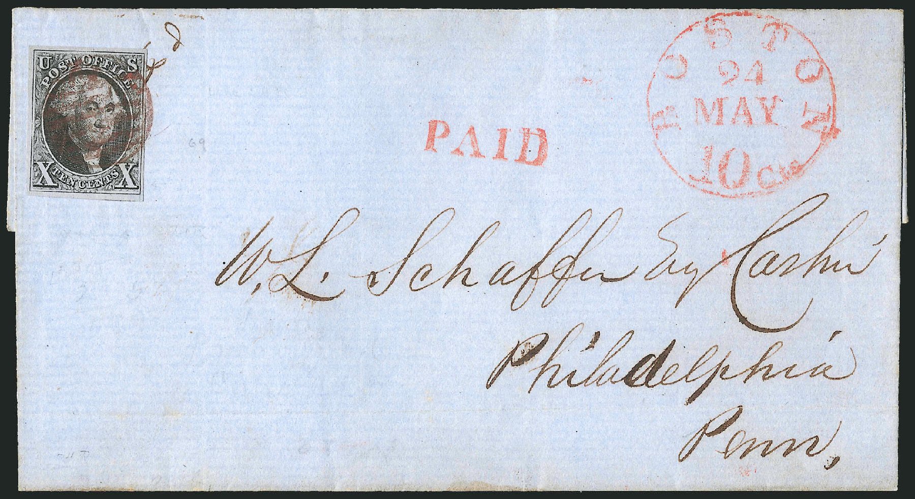 Price of US Stamps Scott Catalogue 2: 1847 10c Franklin. Robert Siegel Auction Galleries, Apr 2012, Sale 1023, Lot 2281