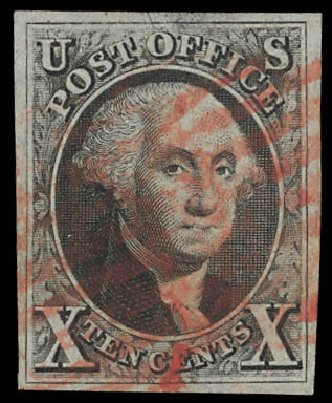 Price of US Stamps Scott Cat. #2 - 1847 10c Franklin. Daniel Kelleher Auctions, Feb 2013, Sale 634, Lot 584