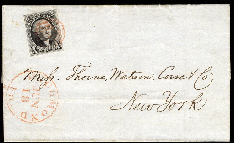 Value of US Stamp Scott 2: 1847 10c Franklin. Cherrystone Auctions, May 2008, Sale 200805, Lot 25