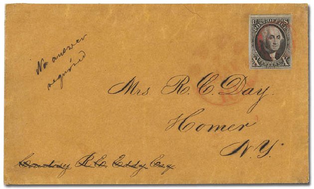 US Stamps Value Scott Catalogue 2: 1847 10c Franklin. Daniel Kelleher Auctions, Feb 2013, Sale 634, Lot 776