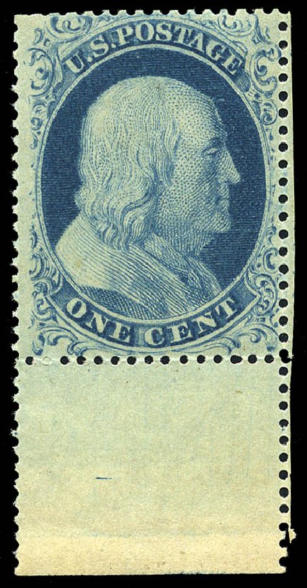 US Stamps Values Scott Catalog 20 - 1857 1c Franklin. Matthew Bennett International, May 2014, Sale 350, Lot 45