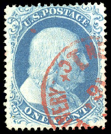 Costs of US Stamp Scott Cat. 20: 1857 1c Franklin. Matthew Bennett International, Dec 2008, Sale 330, Lot 1432