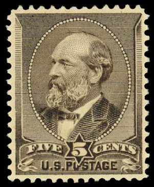 US Stamps Values Scott Cat. # 205 - 5c 1882 Garfield. Daniel Kelleher Auctions, Aug 2015, Sale 672, Lot 2447