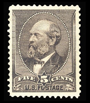 US Stamp Value Scott Catalog 205: 5c 1882 Garfield. Cherrystone Auctions, Jul 2010, Sale 201007, Lot 28