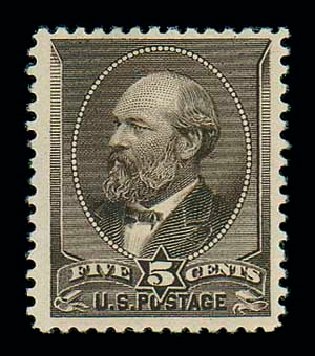US Stamps Values Scott 205: 1882 5c Garfield. Matthew Bennett International, Dec 2007, Sale 325, Lot 1670
