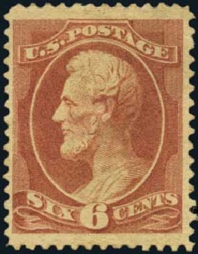 US Stamp Values Scott 208: 6c 1882 Lincoln. Harmer-Schau Auction Galleries, Oct 2011, Sale 91, Lot 213