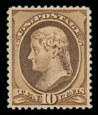 Costs of US Stamp Scott Cat. # 209: 1882 10c Thomas Jefferson. Matthew Bennett International, Oct 2007, Sale 320, Lot 487