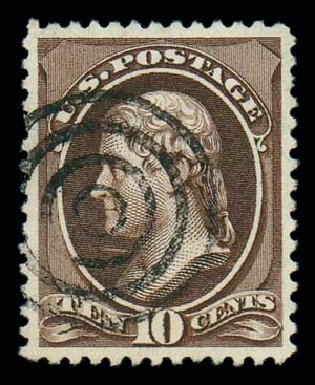 Costs of US Stamp Scott # 209 - 1882 10c Thomas Jefferson. Matthew Bennett International, Dec 2007, Sale 323, Lot 447