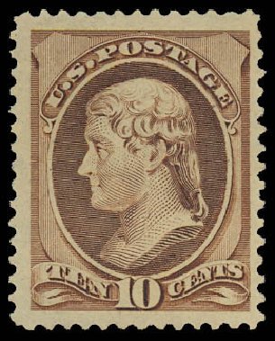 US Stamps Prices Scott 209: 10c 1882 Thomas Jefferson. Daniel Kelleher Auctions, Oct 2012, Sale 632, Lot 1087