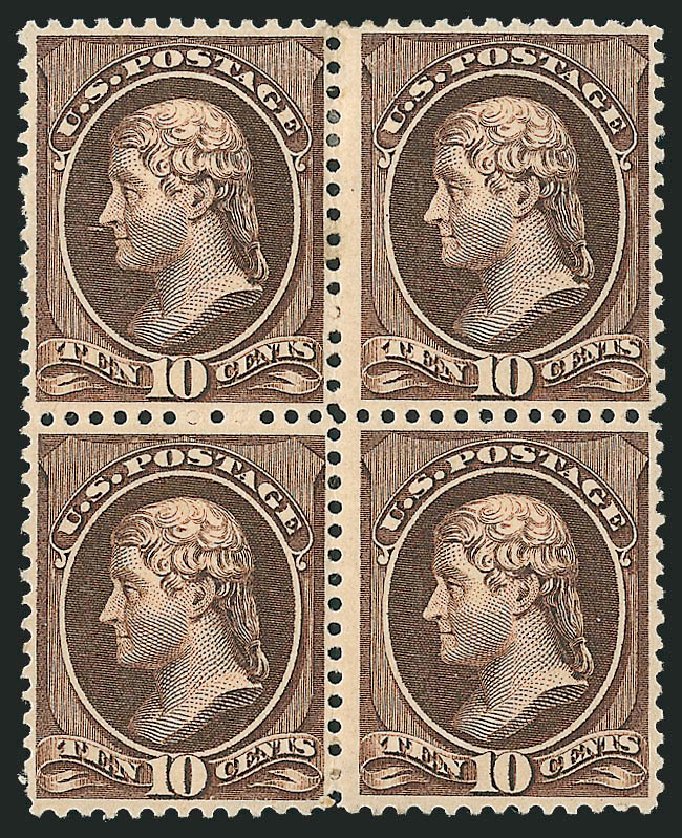 US Stamp Prices Scott #209 - 1882 10c Thomas Jefferson. Robert Siegel Auction Galleries, Mar 2012, Sale 1021, Lot 428