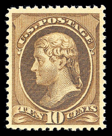 US Stamps Value Scott Catalogue #209: 1882 10c Thomas Jefferson. Matthew Bennett International, Sep 2010, Sale 333, Lot 3599