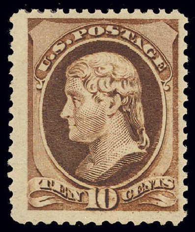 US Stamp Value Scott Cat. 209 - 10c 1882 Thomas Jefferson. Daniel Kelleher Auctions, Feb 2013, Sale 634, Lot 149