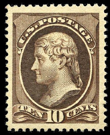 Values of US Stamp Scott Catalog #209 - 1882 10c Thomas Jefferson. Matthew Bennett International, Feb 2012, Sale 340, Lot 290