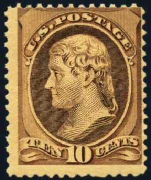 US Stamp Value Scott Catalogue #209: 10c 1882 Thomas Jefferson. Harmer-Schau Auction Galleries, May 2012, Sale 93, Lot 290