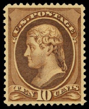 Values of US Stamp Scott Catalog 209 - 1882 10c Thomas Jefferson. Daniel Kelleher Auctions, May 2014, Sale 653, Lot 2141