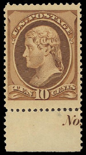 US Stamps Value Scott Catalog #209: 1882 10c Thomas Jefferson. Daniel Kelleher Auctions, Aug 2012, Sale 631, Lot 864