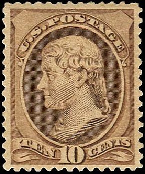 US Stamp Value Scott Catalog #209: 1882 10c Thomas Jefferson. Regency-Superior, Nov 2014, Sale 108, Lot 386