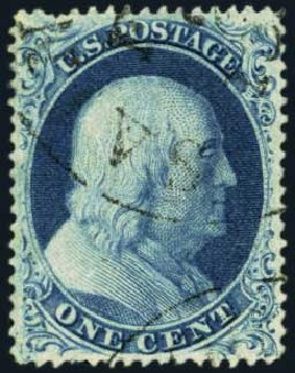 Cost of US Stamps Scott Catalogue 21 - 1857 1c Franklin. Harmer-Schau Auction Galleries, Aug 2012, Sale 94, Lot 1028