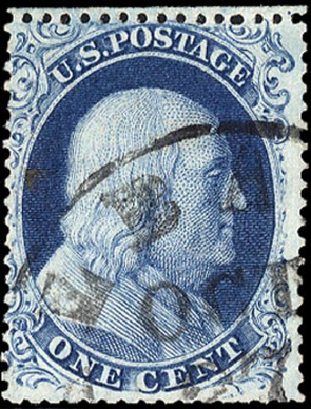 Prices of US Stamp Scott Catalog #21 - 1c 1857 Franklin. Cherrystone Auctions, Nov 2010, Sale 201011, Lot 40