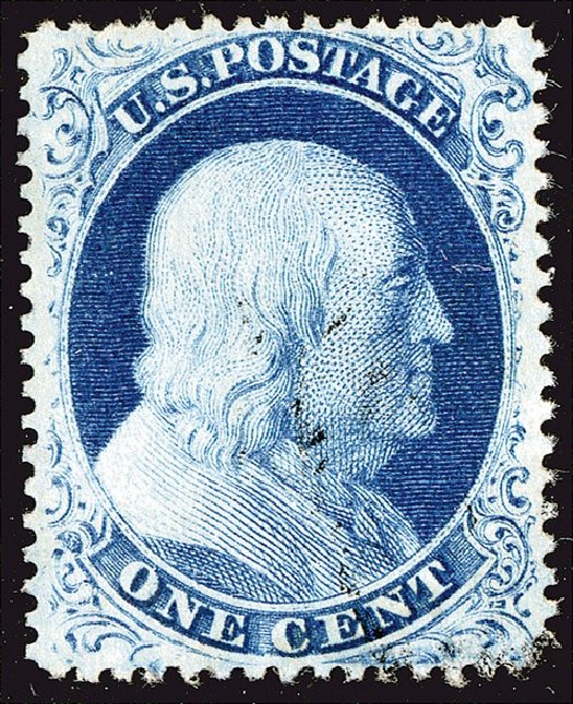Values of US Stamp Scott Catalog 21 - 1857 1c Franklin. Spink Shreves Galleries, Jan 2014, Sale 146, Lot 170
