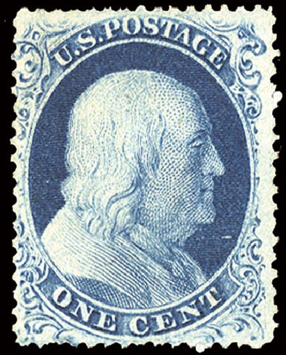 US Stamps Values Scott Cat. 21 - 1c 1857 Franklin. Cherrystone Auctions, Nov 2008, Sale 200811, Lot 1015