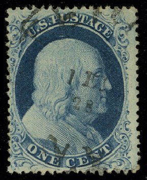 Values of US Stamps Scott Cat. 21 - 1857 1c Franklin. H.R. Harmer, May 2014, Sale 3005, Lot 1046