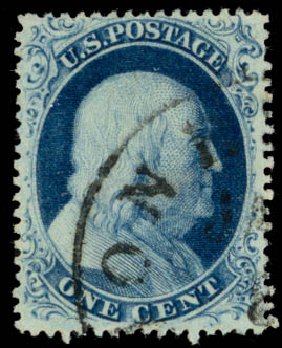 Value of US Stamp Scott Catalog 21 - 1857 1c Franklin. Daniel Kelleher Auctions, Sep 2013, Sale 639, Lot 3136