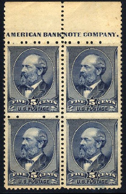 US Stamps Values Scott Catalog # 216 - 1883 5c Garfield. Cherrystone Auctions, Jan 2008, Sale 200801, Lot 1138