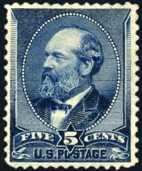 US Stamps Values Scott Catalog # 216 - 1883 5c Garfield. Harmer-Schau Auction Galleries, Apr 2009, Sale 81, Lot 568