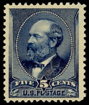 Costs of US Stamp Scott Catalogue 216: 1883 5c Garfield. Daniel Kelleher Auctions, May 2014, Sale 653, Lot 2148