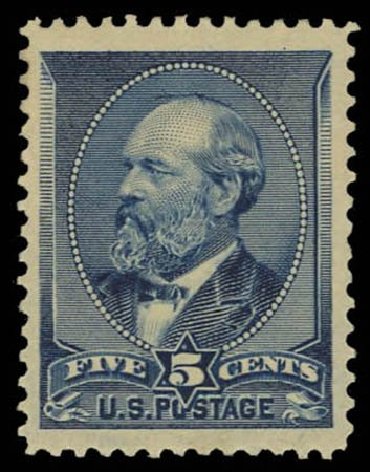 Prices of US Stamps Scott Catalogue 216 - 5c 1883 Garfield. Daniel Kelleher Auctions, Oct 2011, Sale 626, Lot 201