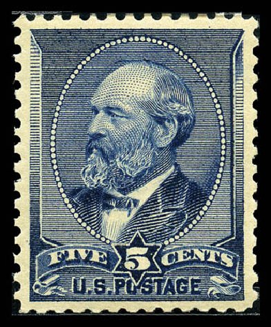 Value of US Stamps Scott 216: 1883 5c Garfield. Matthew Bennett International, Feb 2012, Sale 340, Lot 294