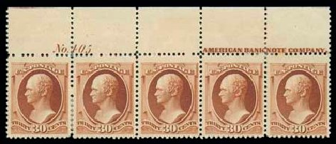 US Stamp Value Scott Catalogue #217: 1883 30c Hamilton. Matthew Bennett International, Dec 2007, Sale 325, Lot 1685