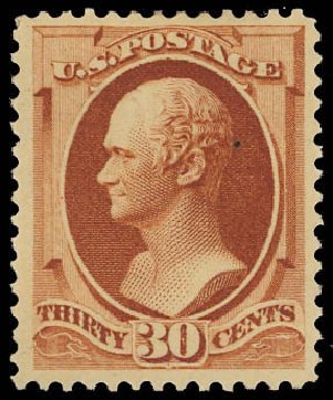 Value of US Stamp Scott Catalog #217 - 30c 1883 Hamilton. Daniel Kelleher Auctions, Aug 2012, Sale 631, Lot 875