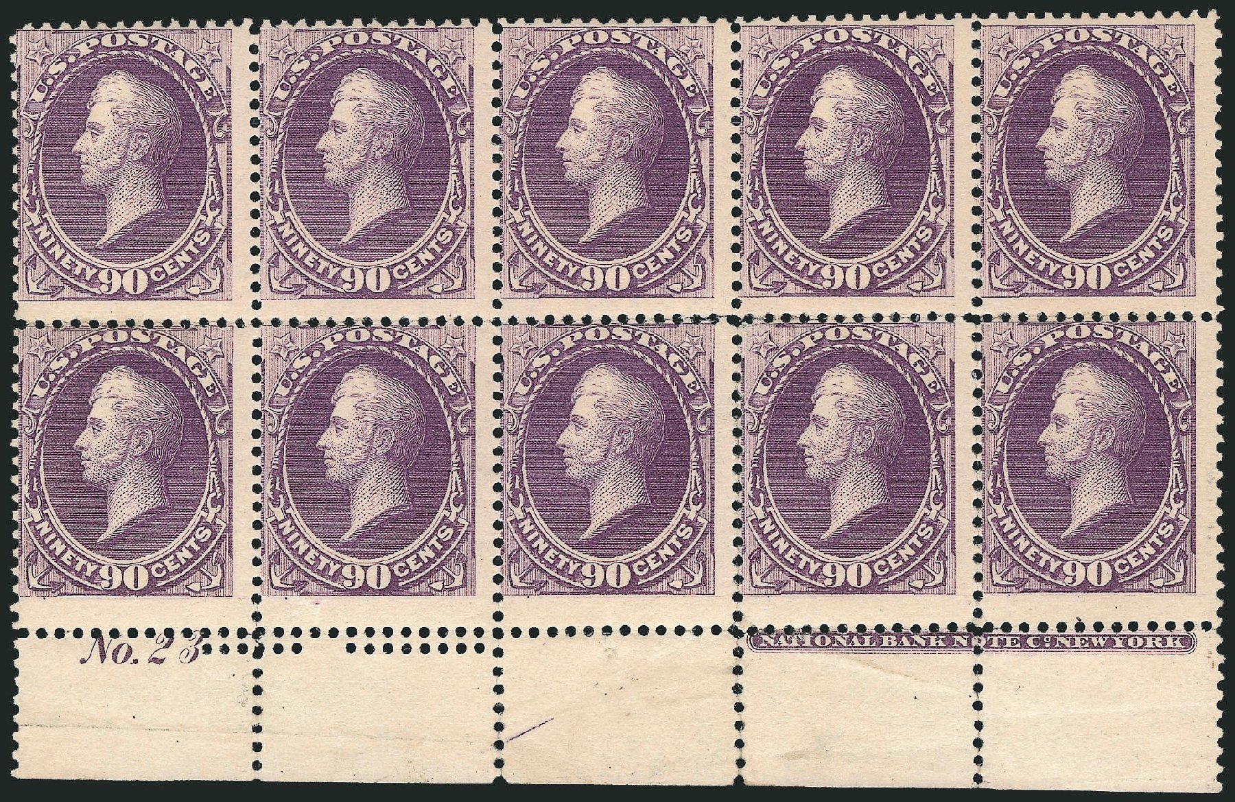Value of US Stamp Scott Catalog # 218: 90c 1883 Perry. Robert Siegel Auction Galleries, Apr 2015, Sale 1096, Lot 379