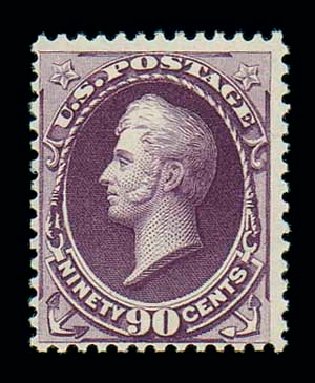 Values of US Stamp Scott Catalogue # 218 - 1883 90c Perry. Matthew Bennett International, Jun 2007, Sale 319, Lot 1222