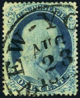 Value of US Stamp Scott Cat. 22: 1857 1c Franklin. Harmer-Schau Auction Galleries, Jan 2013, Sale 96, Lot 418
